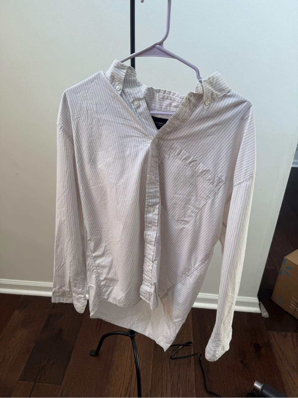 Abercrombie & Fitch White and Light Pink Striped Button-Down Shirt